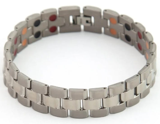 Tank Chain Silver - Negative Ion Bracelet, Titanium & Sterling Silver