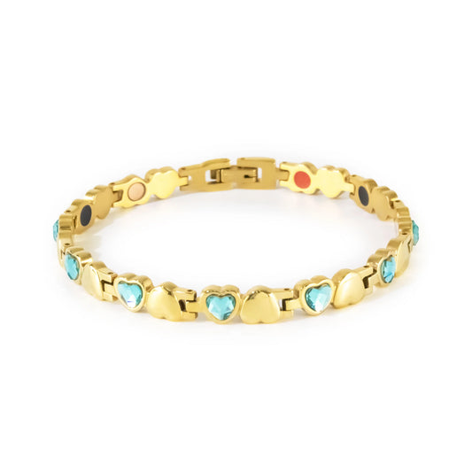 Hearts  Gold & Blue Crystals