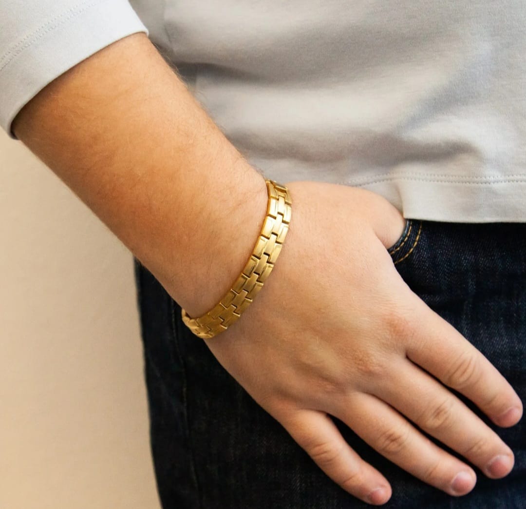 Brick Gold - Titanium Negative Ion Bracelet, Brushed Yellow Gold