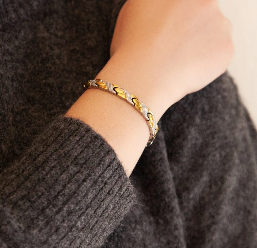 Snake Silver & Gold- Negative Ion Bracelet, Stainless Steel with a Gold Plated Twist