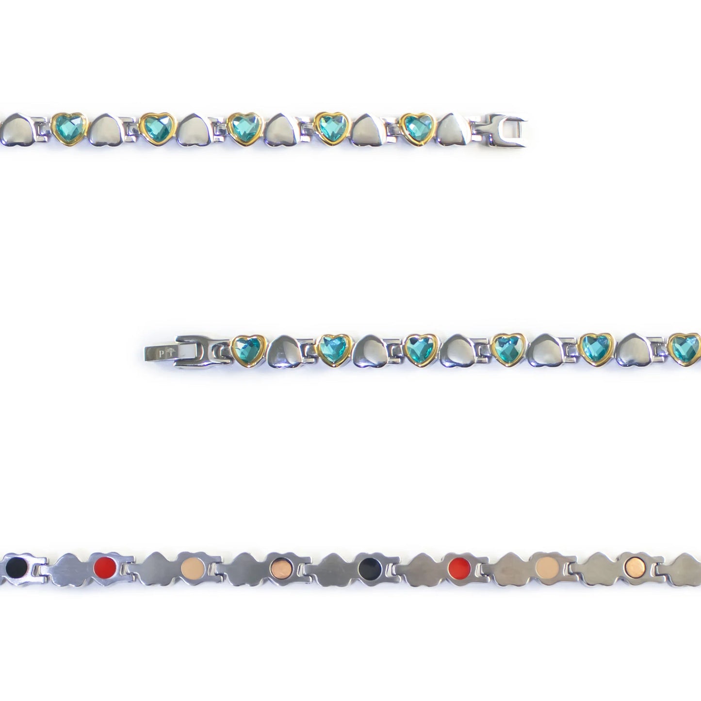 Hearts Two tone & Blue Crystals