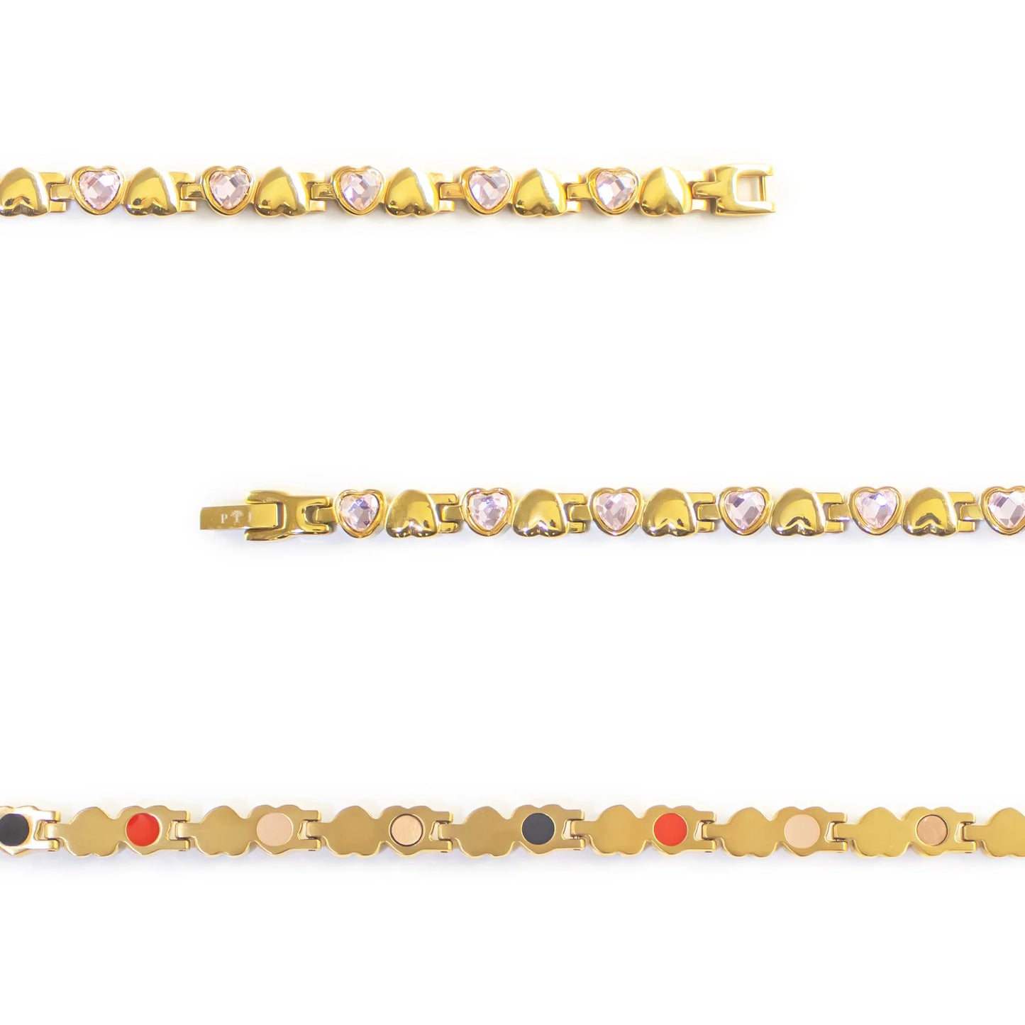 Hearts  Gold & Pink Crystals