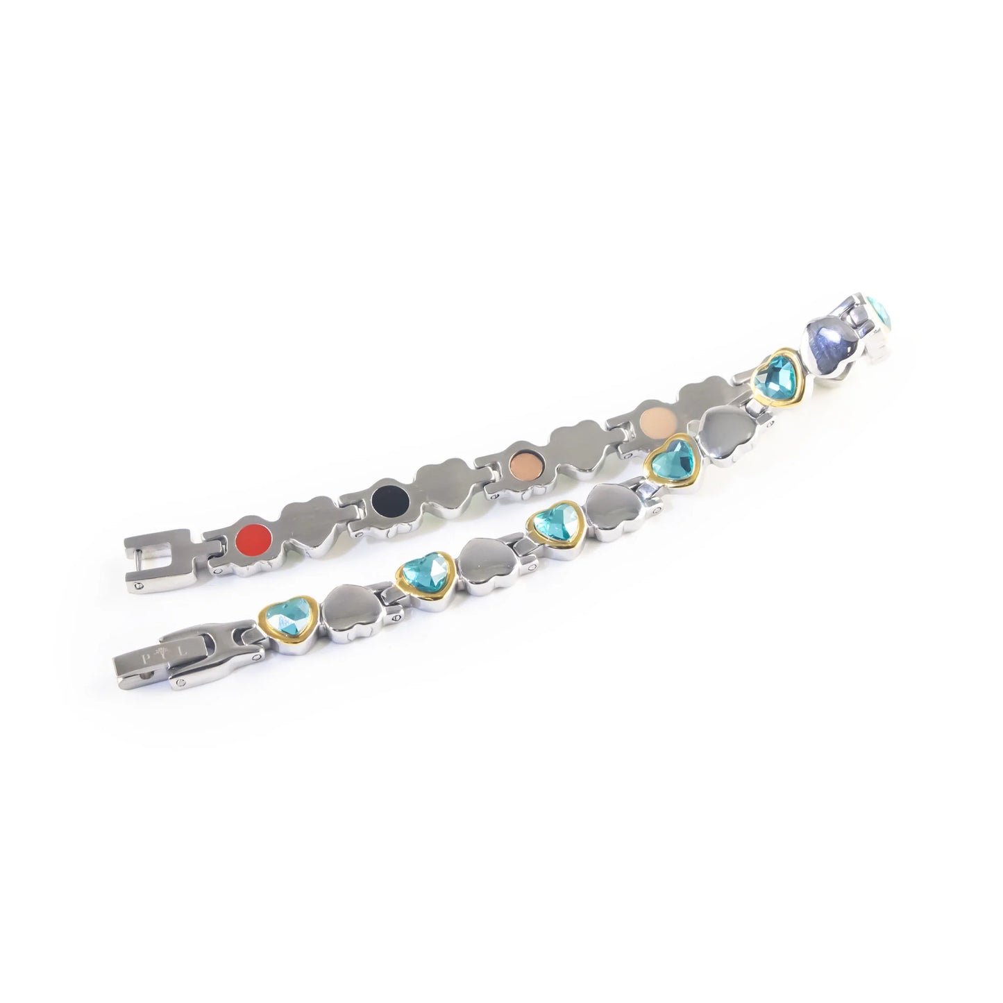 Hearts Two tone & Blue Crystals