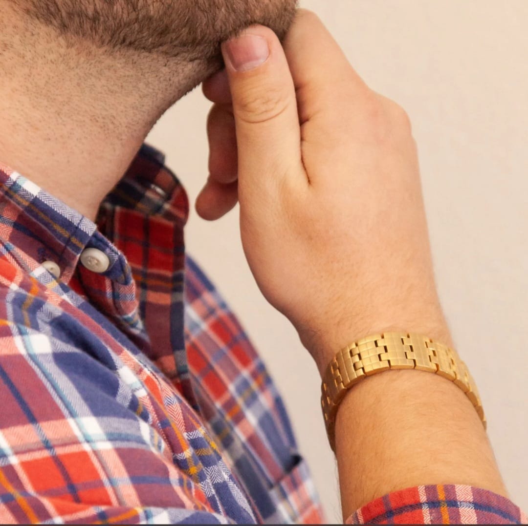 Chess Board Gold - Negative Ion Bracelet, Matte Gold Finish