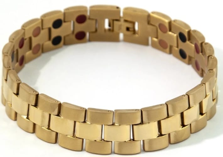 Tank Chain Gold - Negative Ion Bracelet, Brushed Yellow Gold