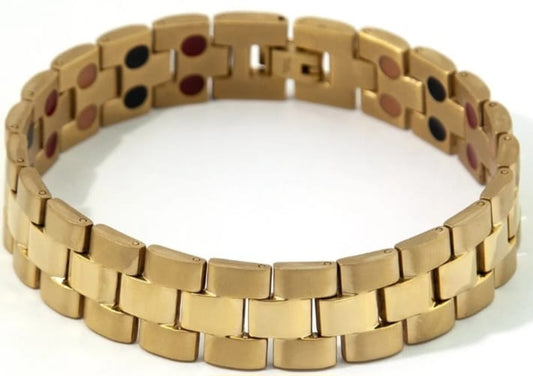 Tank Chain Gold - Negative Ion Bracelet, Brushed Yellow Gold