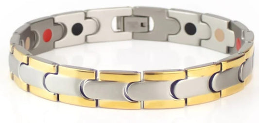 Moon Thin Silver & Gold- Negative Ion Bracelet, Gold and Stainless Steel