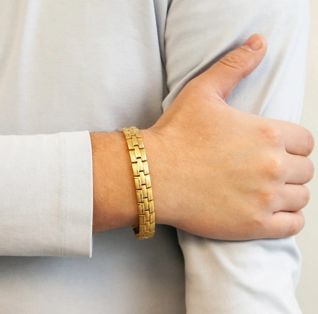 Brick Gold - Titanium Negative Ion Bracelet, Brushed Yellow Gold