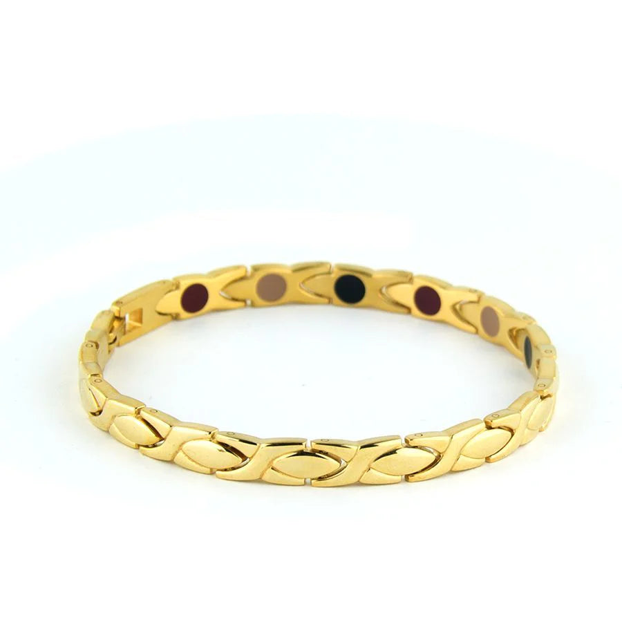 XO Gold - Negative Ion Bracelet, Stainless Steel Polished Gold
