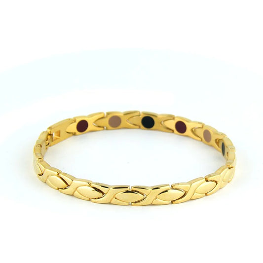 XO Gold - Negative Ion Bracelet, Stainless Steel Polished Gold