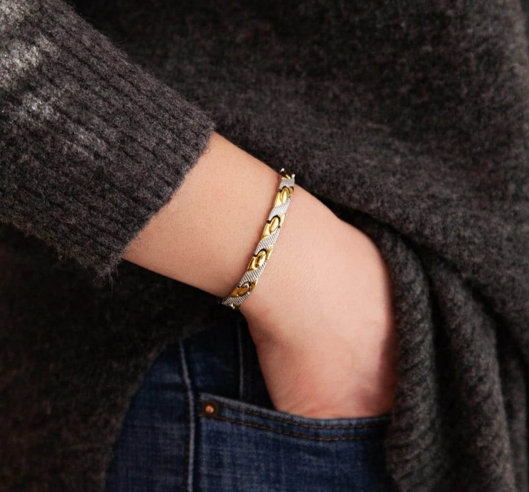 Snake Silver & Gold- Negative Ion Bracelet, Stainless Steel with a Gold Plated Twist